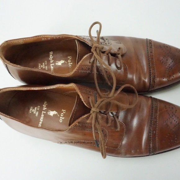 Polo by Ralph Lauren Light Brown Brogue Cap Toe Leather Mens Dress shoes Sz 8B - Picture 7 of 9